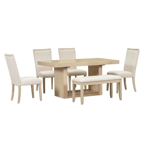 Extendable Dining Table Set with Removable Leaf,4 Upholstered Chair