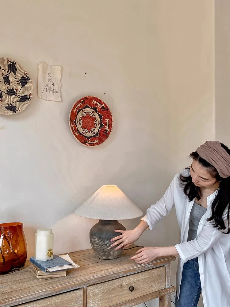 LA009 - Moroccan Natural Clay Handmade Wabi-Sabi Zen Art Bedside Lamp Entrance Lamp