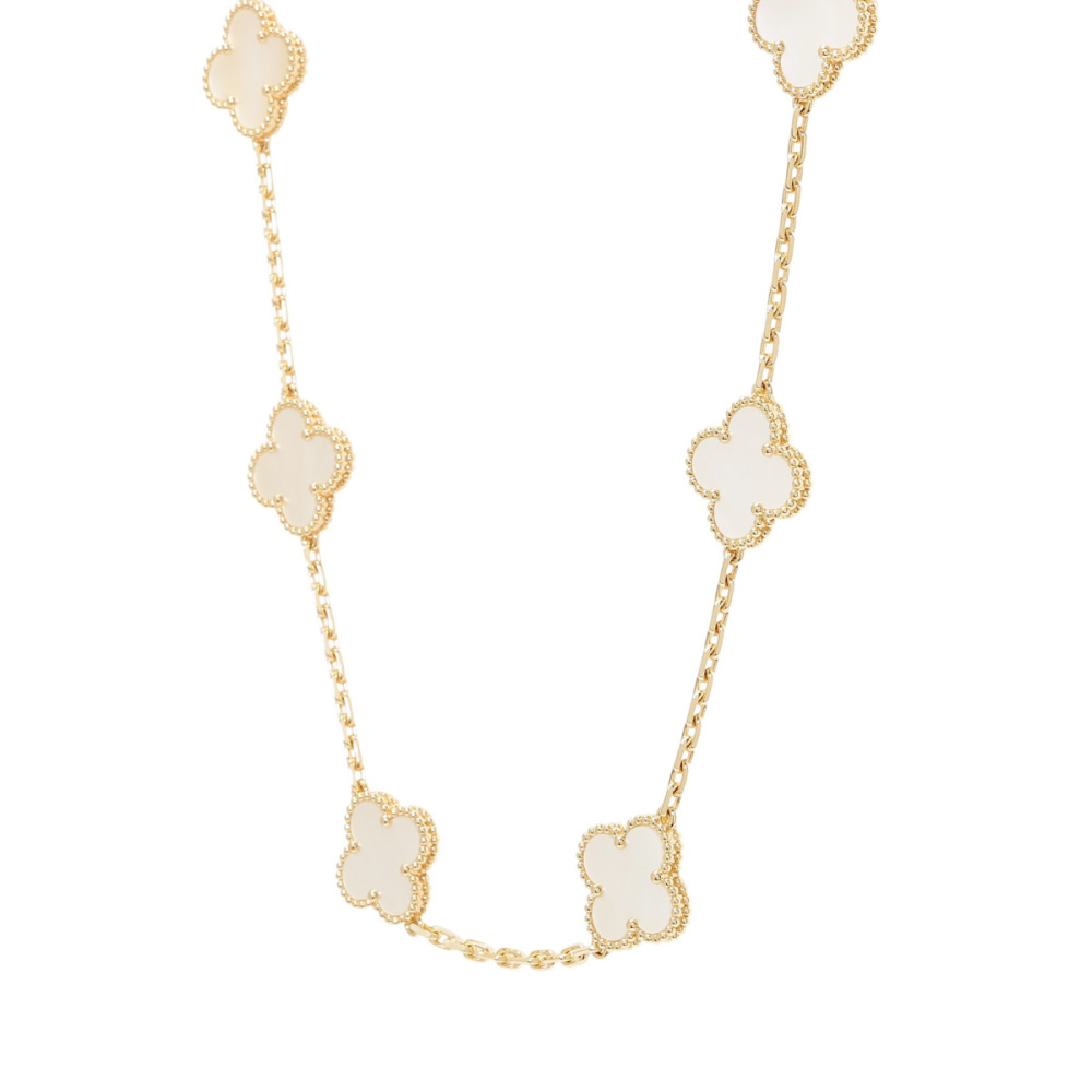 Van Cleef & Arpels Vintage Alhambra 10 Motifs Necklace 18K Yellow Gold Mother of Pearl VCARA42800