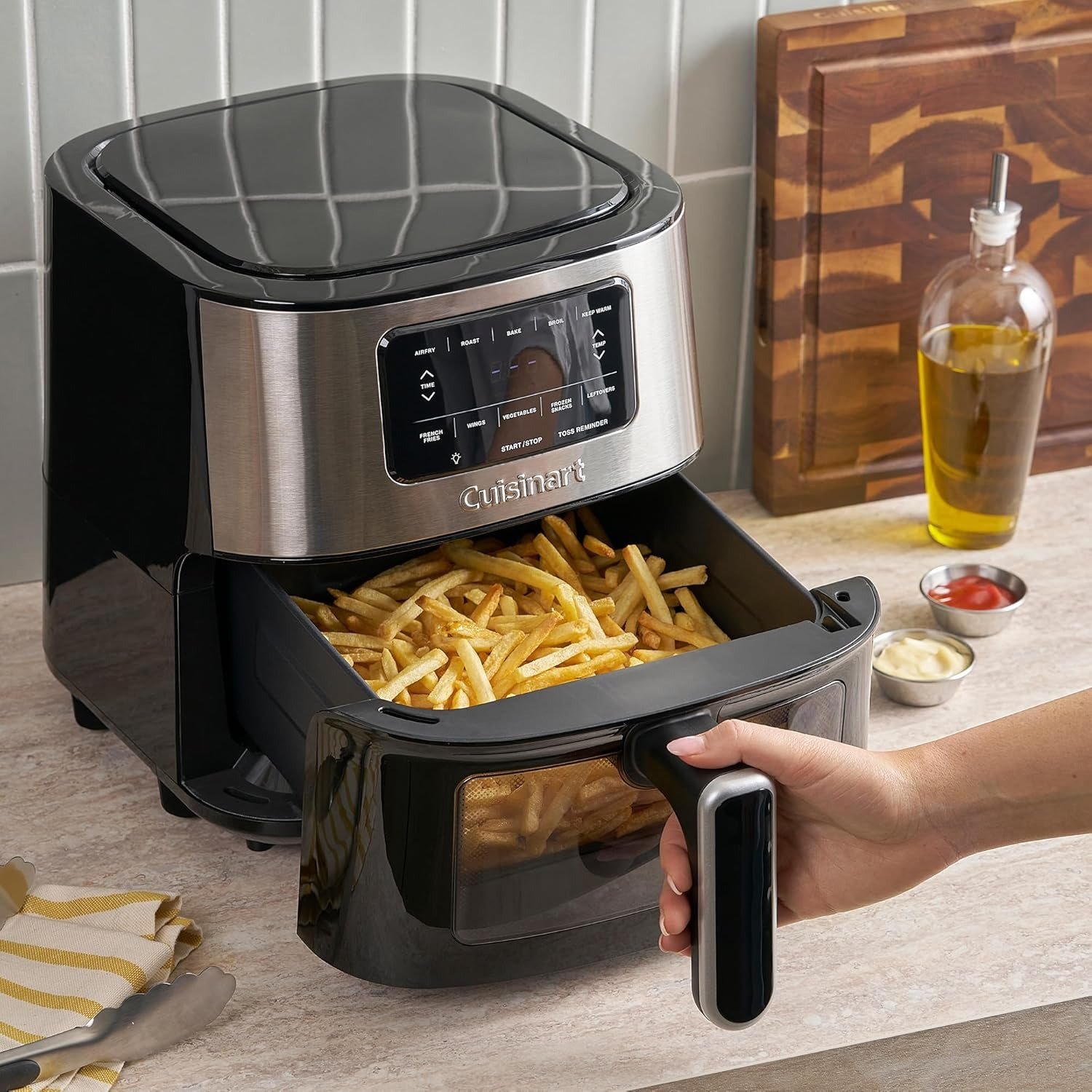 6QT 5-in-1 Air Fryer with Viewing Window, 5 Presets, Toss Reminder, Stainless Steel & Black