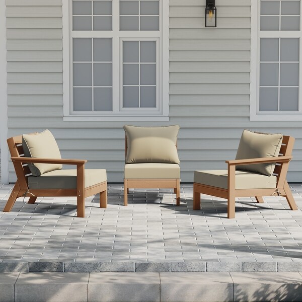 Polytrends Birchwood All Weather HDPE Outdoor Patio Deep Seating Teak Sofa With Cushions (3Piece)