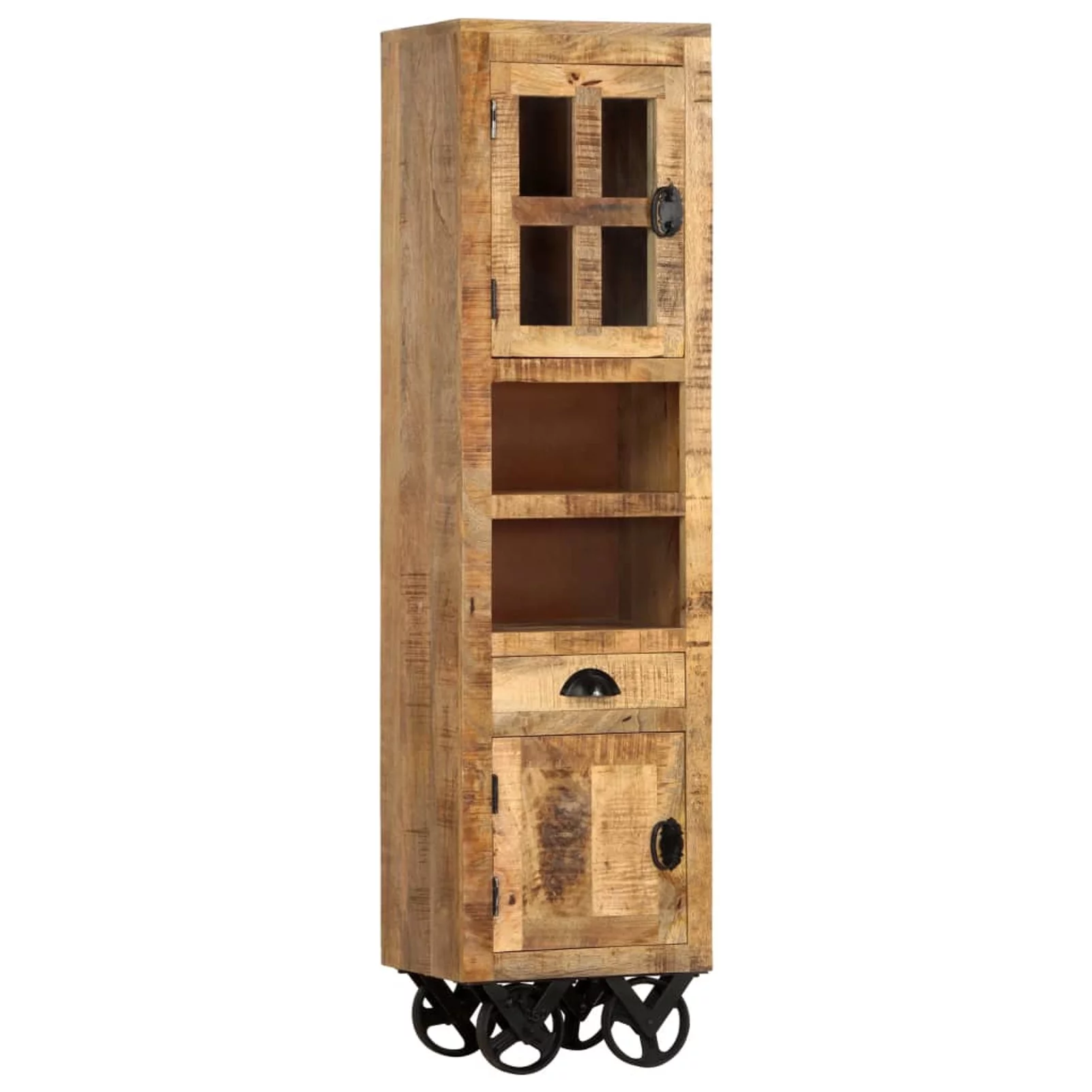 Dcenta Highboard with 1 Drawers, 2 Doors and 2 Storage Shelves Mango Wood Sideboard Wooden Storage Cabinet for Living Room, Bathroom, Bedroom, Home Furniture 15 x 11.8 x 56.3 Inches (W x D x H)