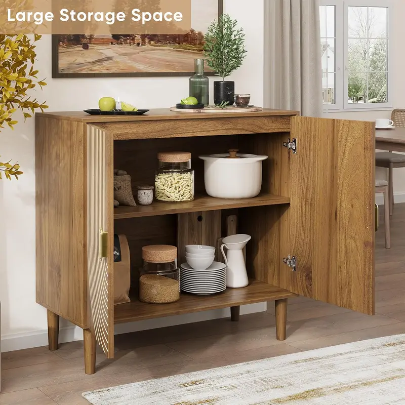 Walnut Freestanding Sideboard – Dining Room Cabinet with Integrated Cable Management System