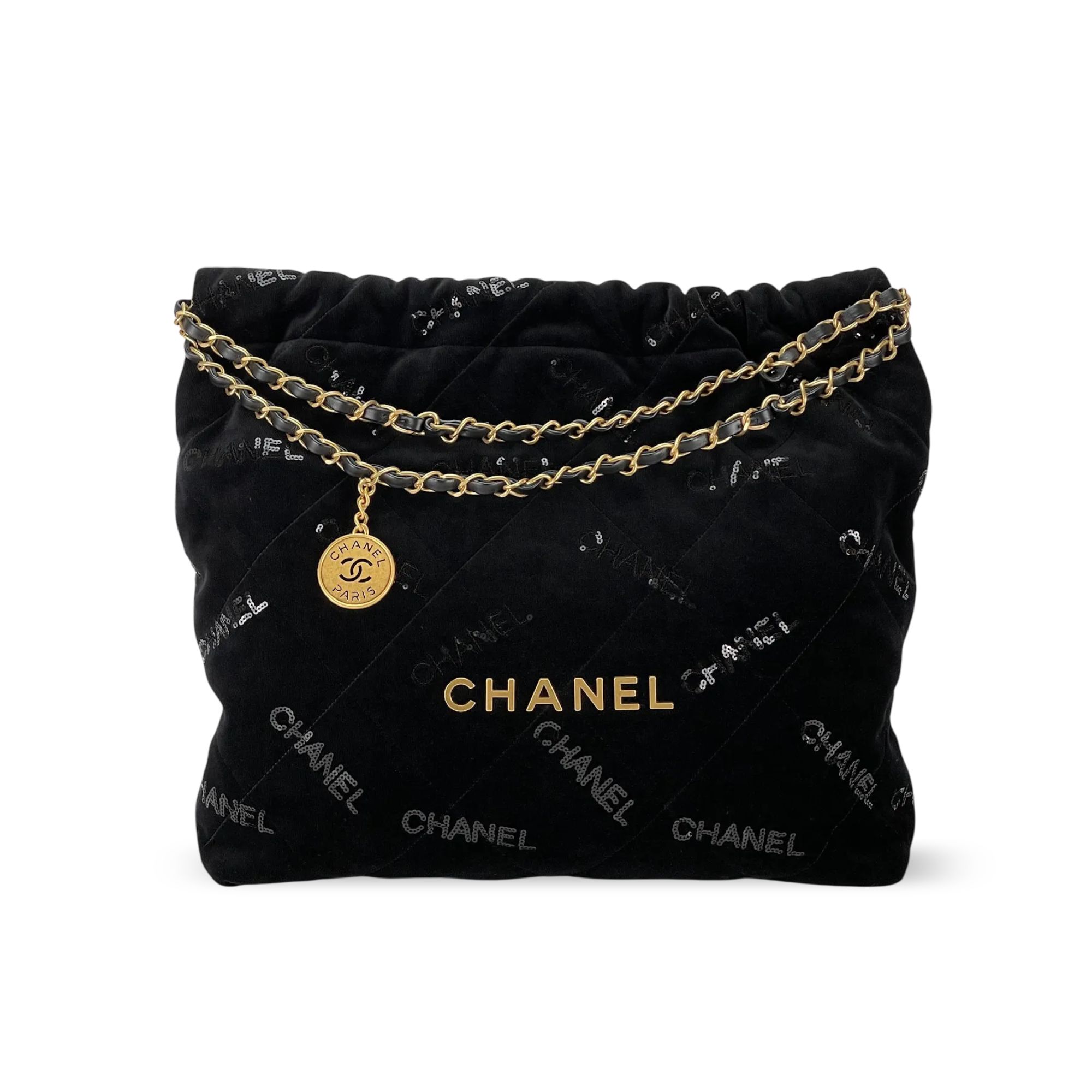 Chanel 22 Small Handbag Velvet With Sequins 37cm