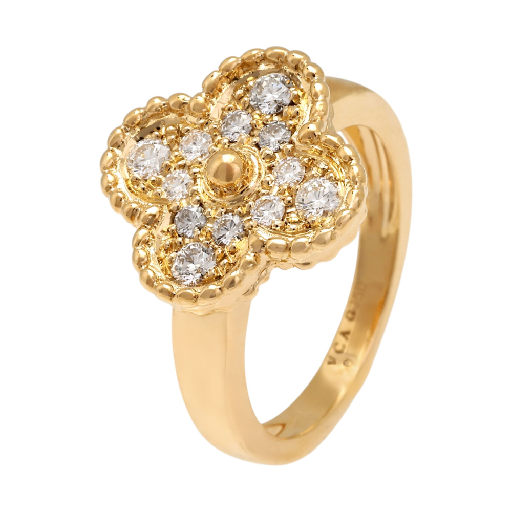 Van Cleef & Arpels Vintage Alhambra Ring 18K Yellow Gold Diamond VCARO26M00