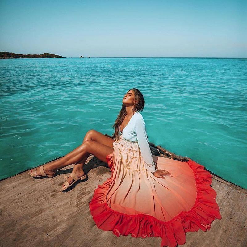 Boho Rainbow Ombre Maxi DressClistos