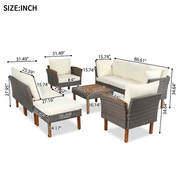 9Piece Patio Rattan Furniture Set,Beige 8