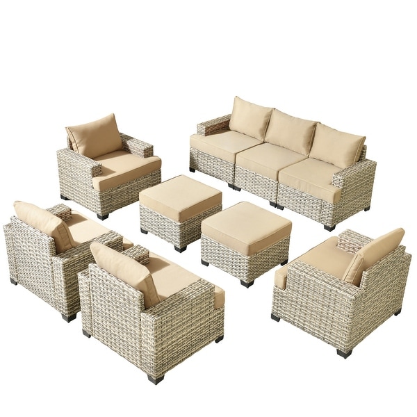 OVIOS 9 Pieces T shaped Seat Wide Armrest Set With Ottoman