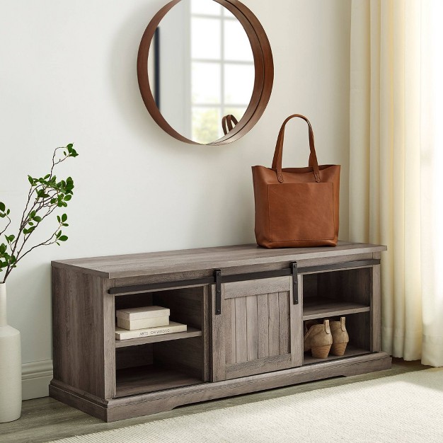Transitional Sliding Door Wood And Metal Bench Saracina Home
