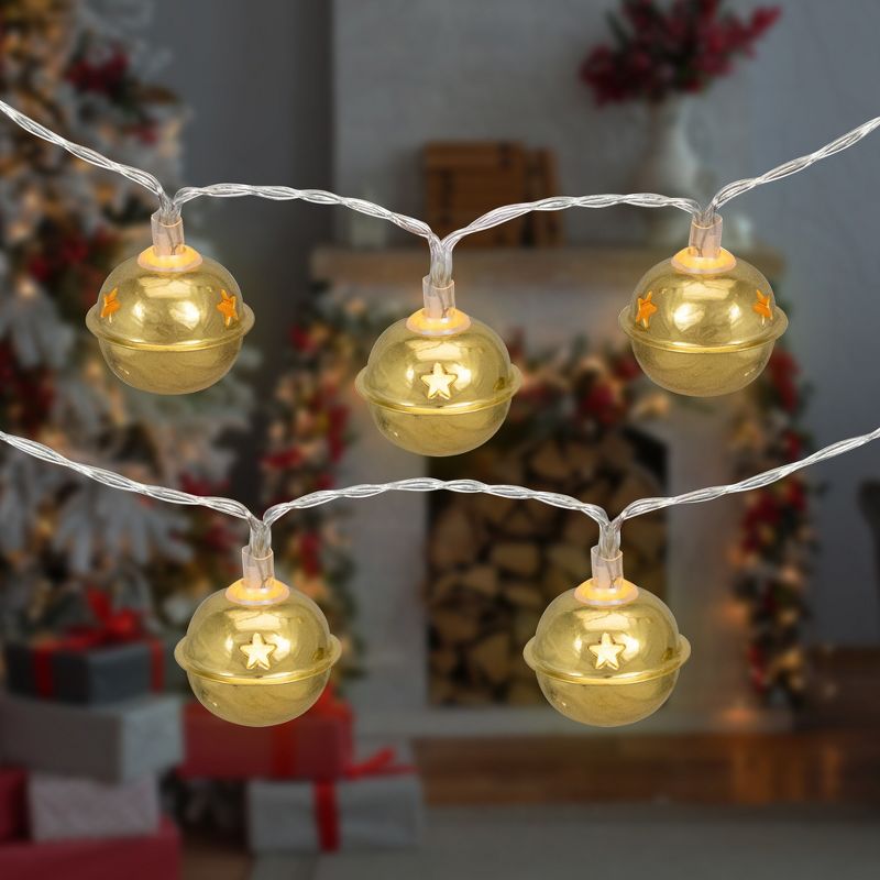 Northlight LED Gold Christmas Jingle Bells Light Set - Warm White - 4.5' Clear Wire - 10pcs