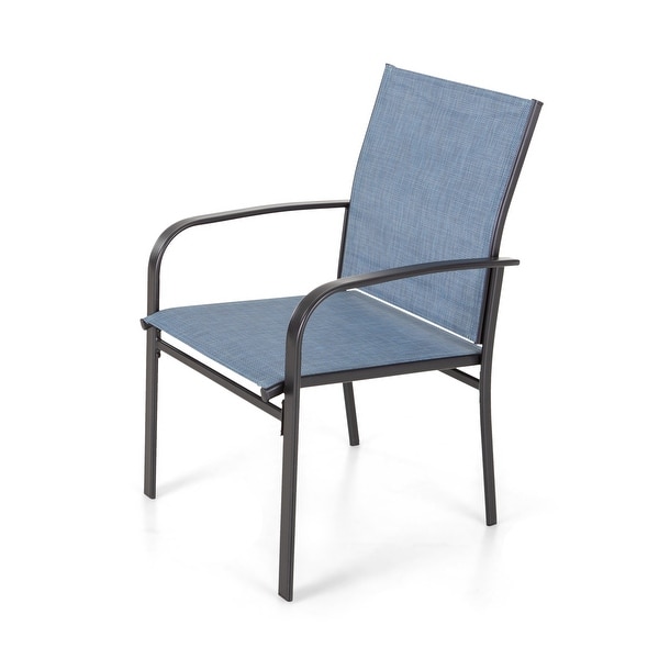 MAISON ARTS 6Piece Patio Dining Set,37 Inch Square Metal Table and 4 Textilene Dining Chairs with 9ft Patio Umbrella