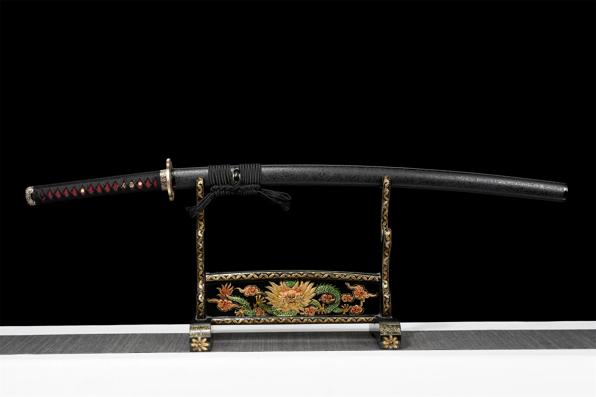 T8 Black Katana – Clay Tempered Hamon, Full Tang