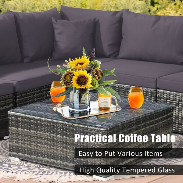 7PCS Patio Rattan Furniture Set Sectional Sofa Garden Cushion