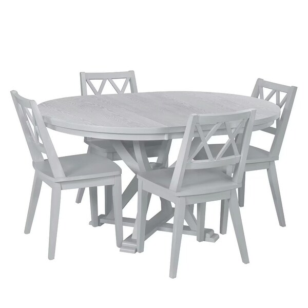 5Piece Extendable Round Dining Table Set with 15.7
