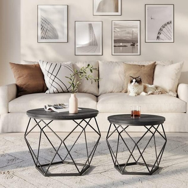 Small Coffee Table Set of 2,Round Coffee Table ,Black