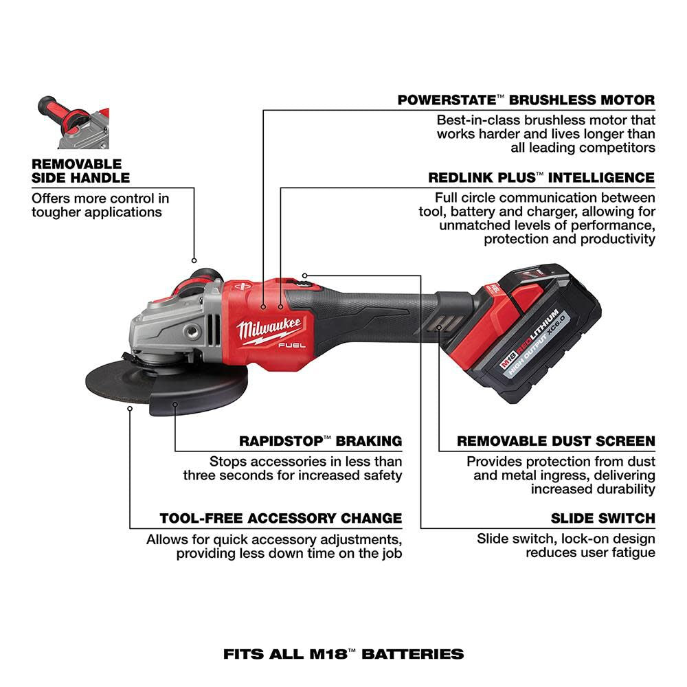 Milwaukee M18 FUEL 4-1/2 in.-6 in. Lock-On Braking Grinder with Slide Switch Kit 2981-21