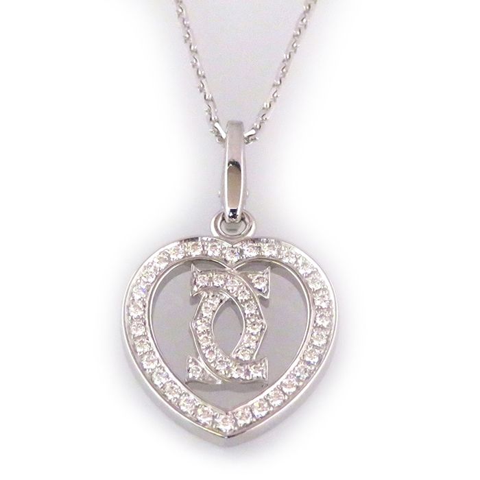Cartier C Heart 2C Heart Charm Necklace 18K White Gold Diamond