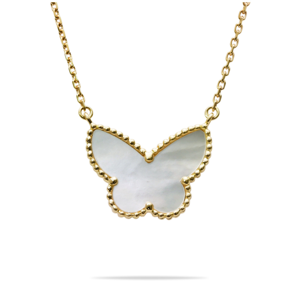 Van Cleef & Arpels Lucky Alhambra Papillon Necklace 18K Yellow Gold Mother of Pearl VCARD99500