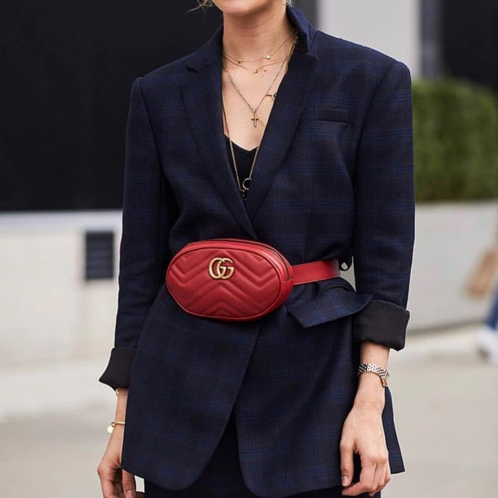 Gucci GG Marmont Matelasse Leather Belt Bag Red