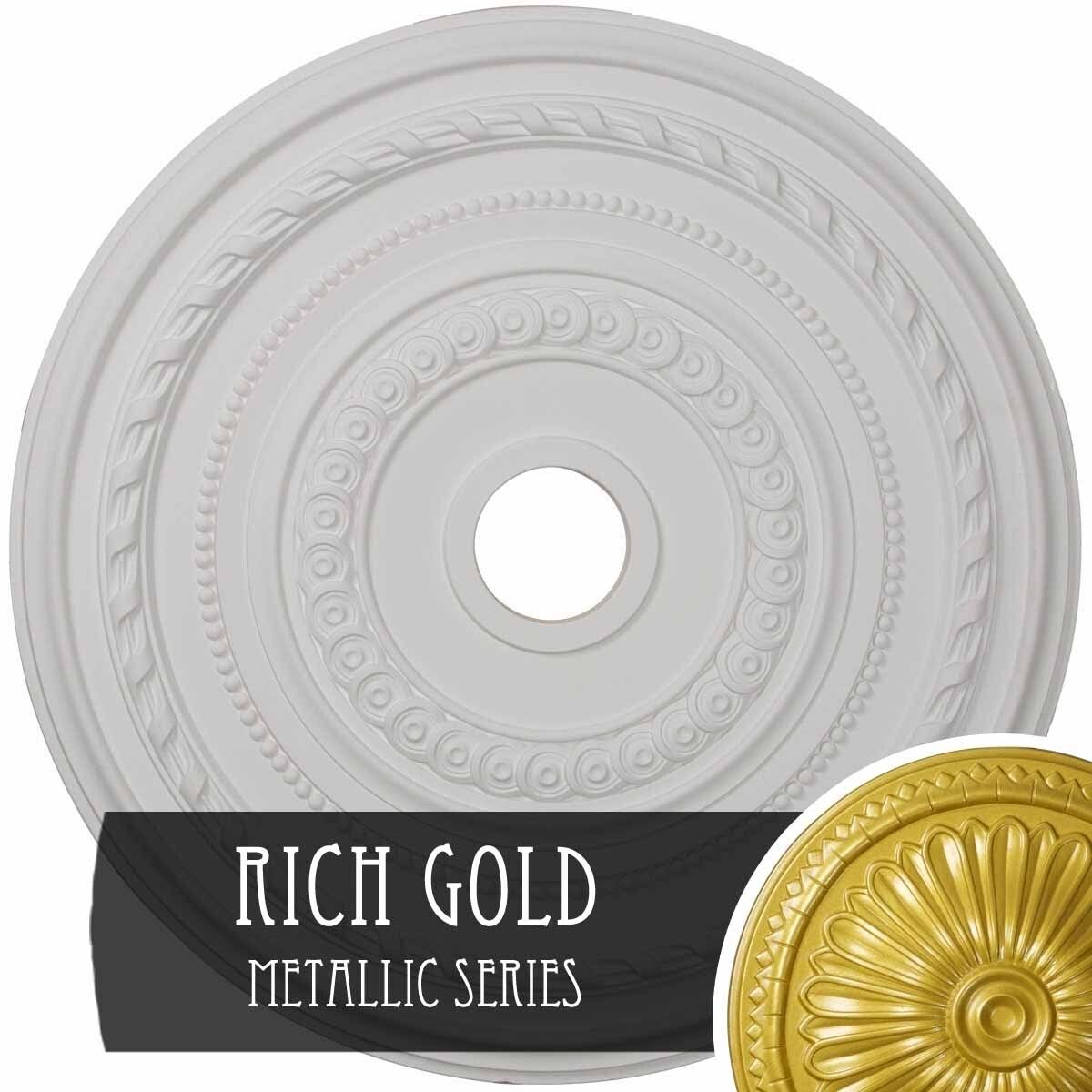 25 3/8x22OD x 3 3/8x22ID x 1 3/8x22P Cole Ceiling Medallion (Fits Canopies Up to 9 1/8x22), Hand-Painted Rich Gold