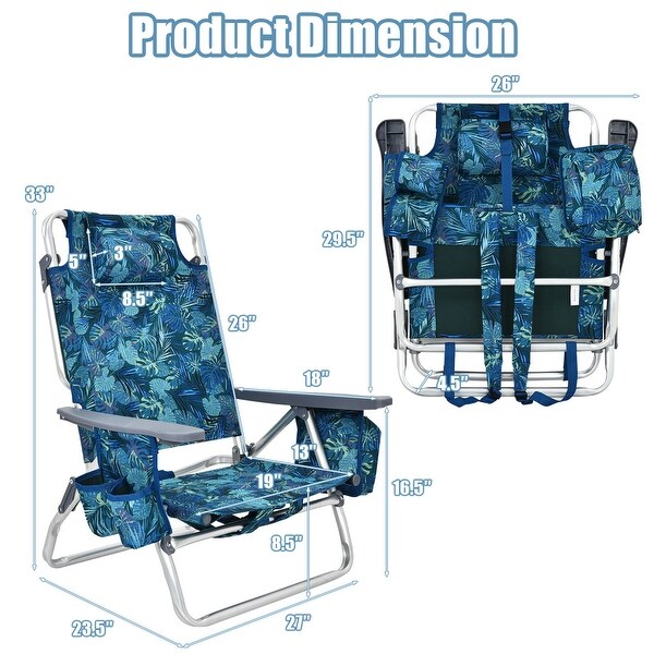 Gymax 2PCS Folding Backpack Beach Chair Reclining Camping Chair