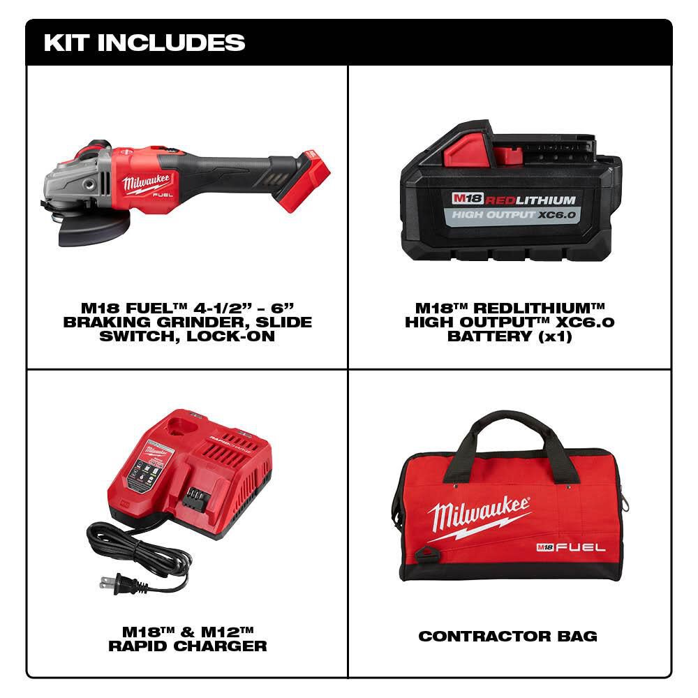 Milwaukee M18 FUEL 4-1/2 in.-6 in. Lock-On Braking Grinder with Slide Switch Kit 2981-21