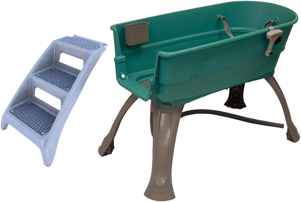 Elevated Pet Bathing Large Teal Steps Combo