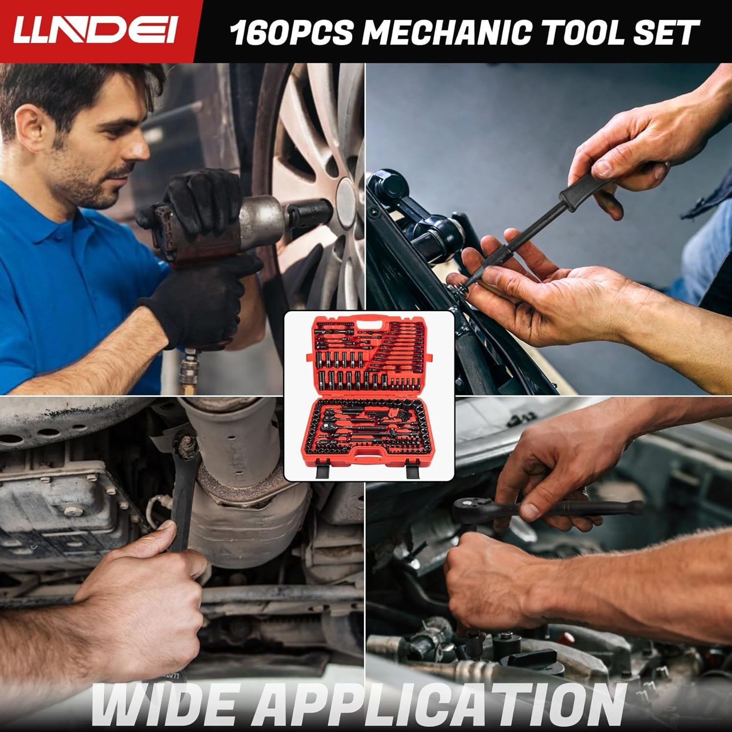 160-Piece Mechanics Tool Set, Metric Socket Set 1/2 1/4 3/8 inch Drive Professional Tool Kit, CR-V Deep & Shallow Kit with Quick Release Ratchet