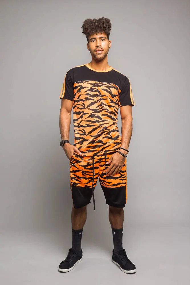 Reflective Tiger Stripe Lounge Set – High-Visibility Athletic-Inspired Fleece Two-Piece