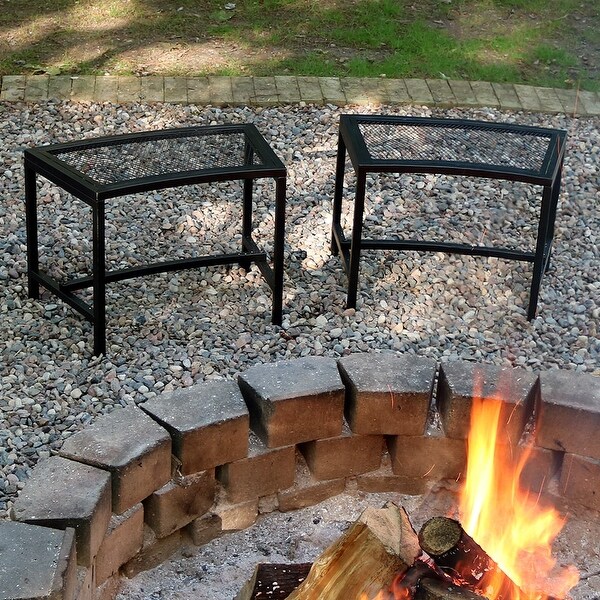 Sunnydaze Fire Pit Bench Black Mesh Steel 23 x 16 Inch