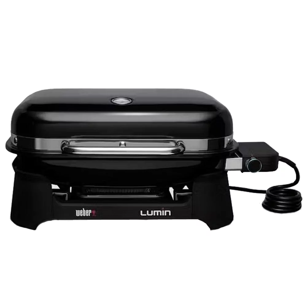 Weber 91010901 Lumin Compact Indoor Outdoor Electric Grill, Black Bundle with Deco Essentials Pair of Red Heat Resistant Oven Mitt