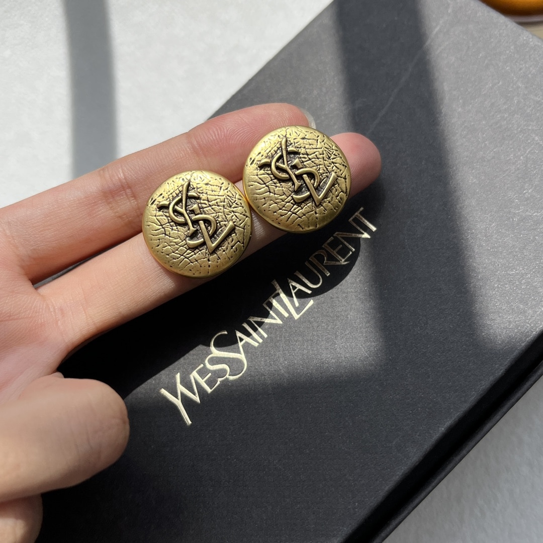 Saint Laurent Ysl Round Earrings Gold