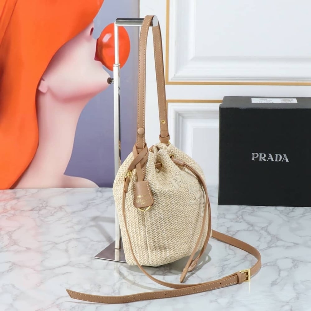 Prada Crochet Bucket Bag Beige 24cm 1BE068 2M2T F0018 V OUO