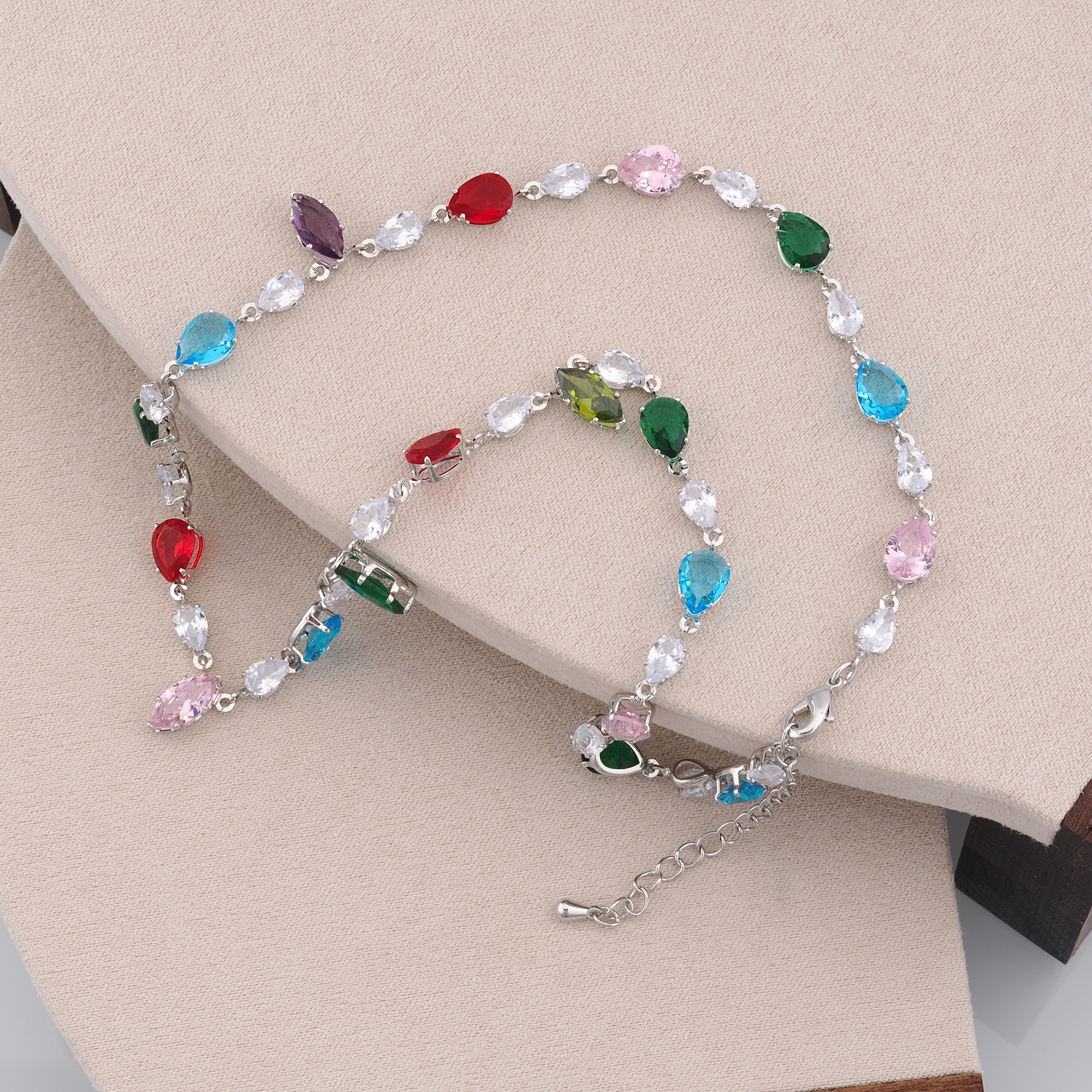 18K Gold Filled Multicolor Zircon Necklace,Colorful Necklace,Teardrop Stone Necklace,Adjustable Gold Chain Necklace,Gift For Her