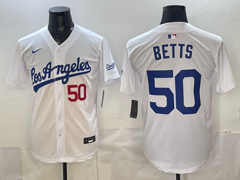 Men's Los Angeles Dodgers Mookie Betts #50 White Alternate Replica Jersey