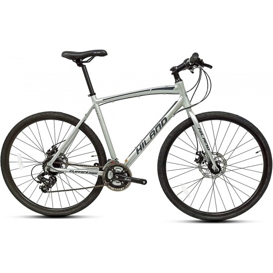 Road Hybrid Bike Urban City Commuter Bicycle with Disc Brake for Men Comfortable Bicycle 700C Wheels 24 speeds Bikes Silver