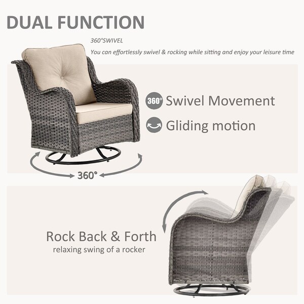 5 Seat Wicker Patio Furniture Conversation Setting with High Back Swivel Rocking Chairs,Cushions Included 🎃
