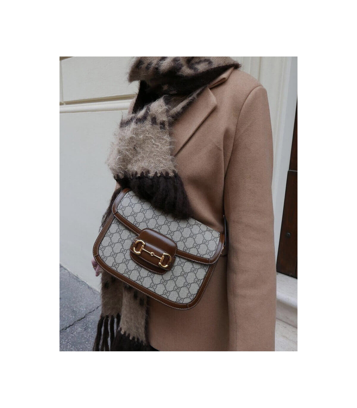 Gucci 1955 Horsebit Brown GG Supreme Canvas Shoulder Bag 25cm