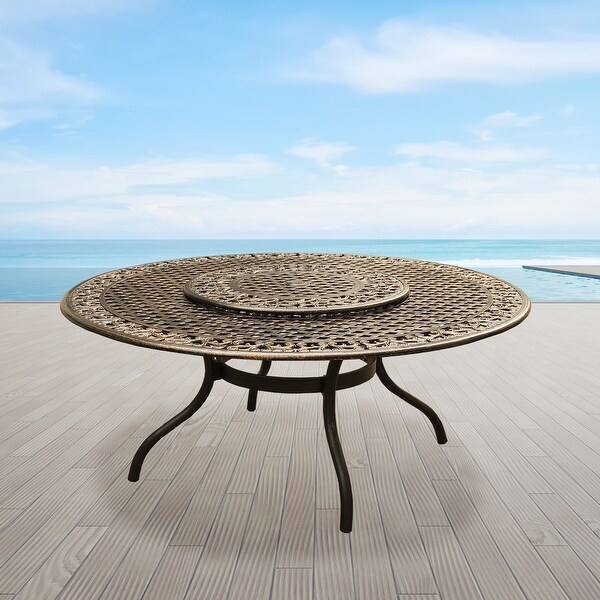 Outdoor Mesh Lattice 59 inch Round Dining Table with Lazy Susan
