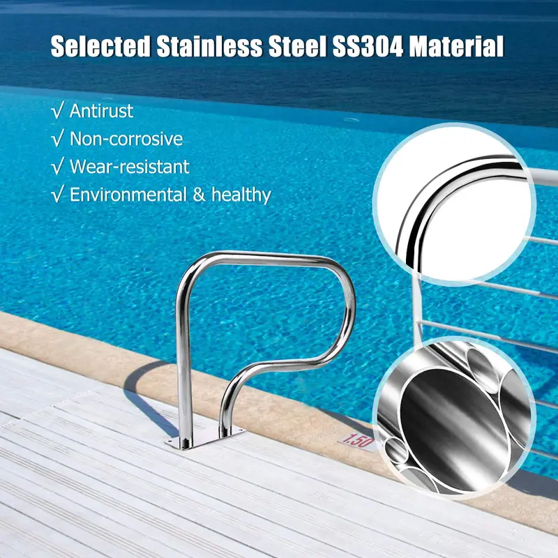 Stainless Steel Swimming Pool Handrail System – In-Ground Pool Rail with Reinforced Base Plate
