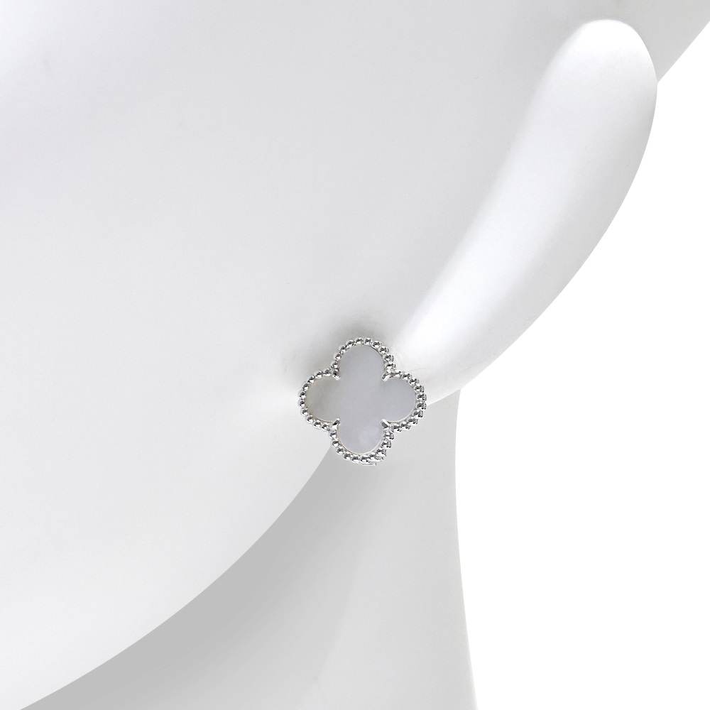 Van Cleef & Arpels Vintage Alhambra Earrings 18K White Gold Mother of Pearl VCARF48600