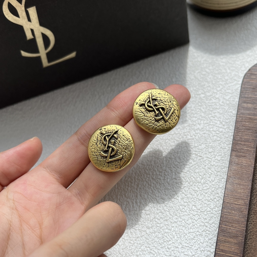 Saint Laurent Ysl Round Earrings Gold