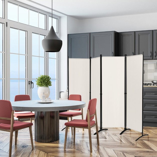 Costway 4 panel 5 6ft Room Divider Folding Fabric Privacy Screen W steel Frame White black brown