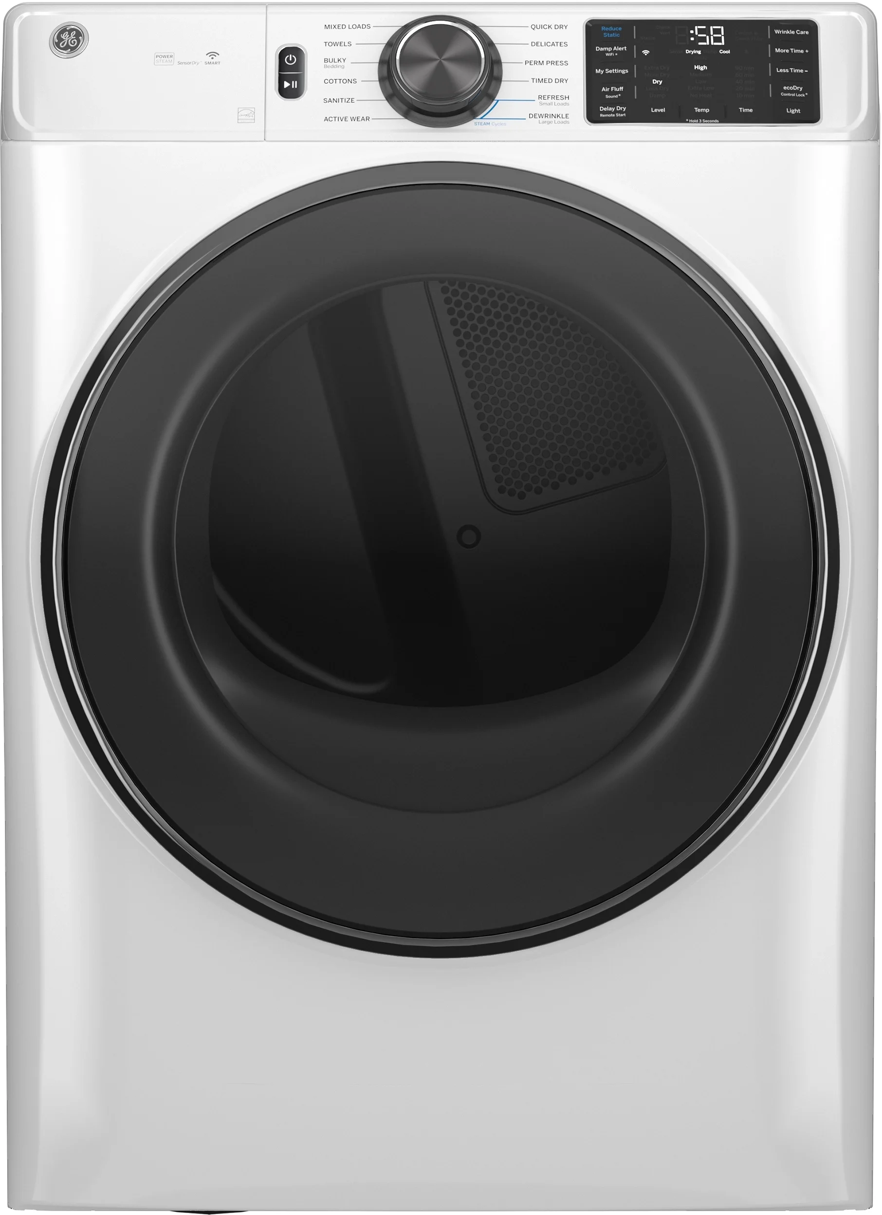 GE 28 Inch Wide Gas Dryer 7.8 CuFt with Steam and Sanitize 32 Inch Depth GFD65GSSVWW