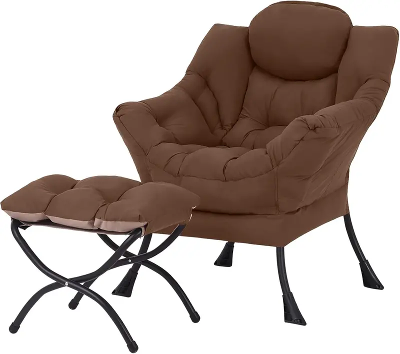 Welnow Modern Lazy Chair with Ottoman – Compact Accent Armchair Featuring Side Pocket and Footrest
