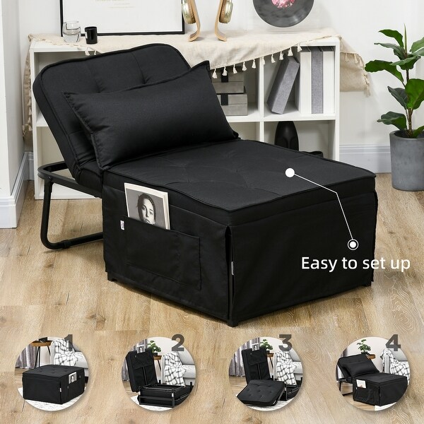 HOMCOM Ottoman Sofa Bed,4 in 1 MultiFunction Button Tufted Folding Sleeper Chair Bed with Adjustable Backrest,Black