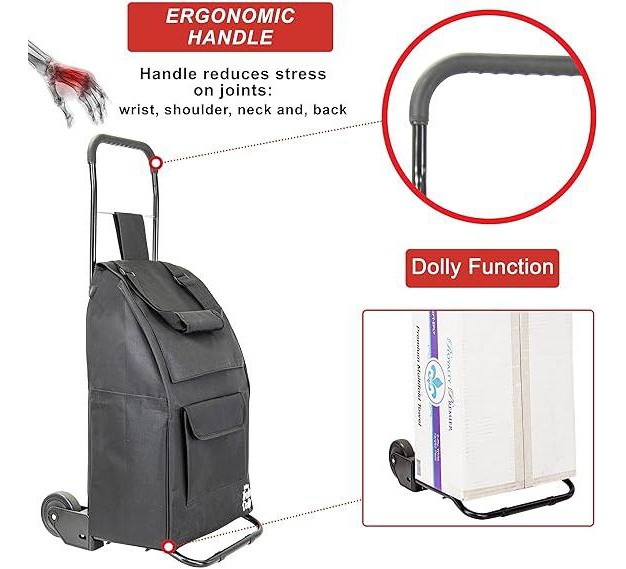 Dbest Products Trolley Dolly Compact Foldable Shopping Cart For Groceries With Wheels Removable Bag And Rolling Personal Tote Handtruck Standard