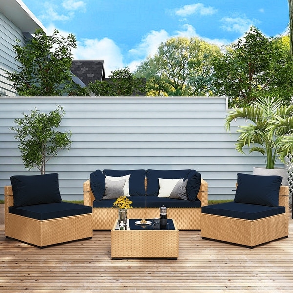 UPHA 5Piece Patio Furniture Wicker Sofa Set with Cushions