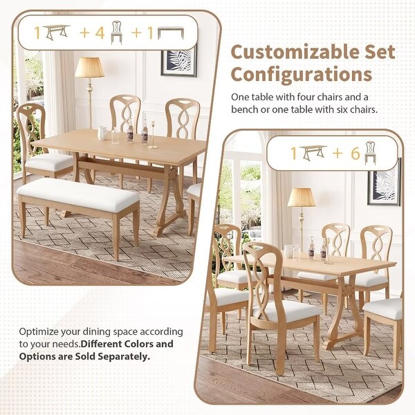 Trestle Dining Table Set with Upholstered Dining Chairs and Dining Bench