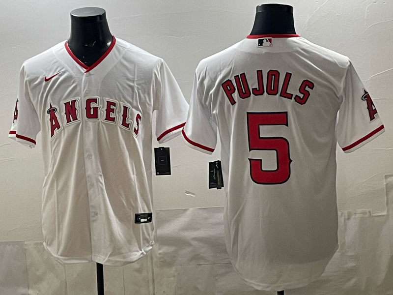Men's Los Angeles Angels Albert Pujols #5 White Home Retired Player Replica Jersey